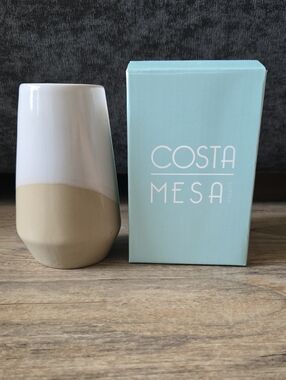 Two-Tone Ceramic Vase in White and Tan NWOT